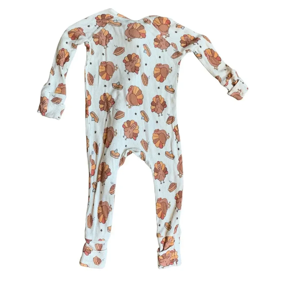 Caden Lane Waffle Knit Turkey Treats Convertible Romper